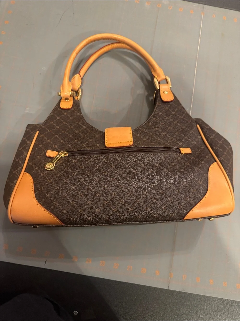 Rioni Classic Two-Tone Women’s Leather Accent Satchel - Brown & Tan